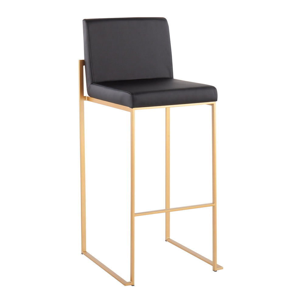 Fuji High Back Barstool - Set of 2 Gold Steel, Black PU By LumiSource | Bar Stools | Modishstore - 3