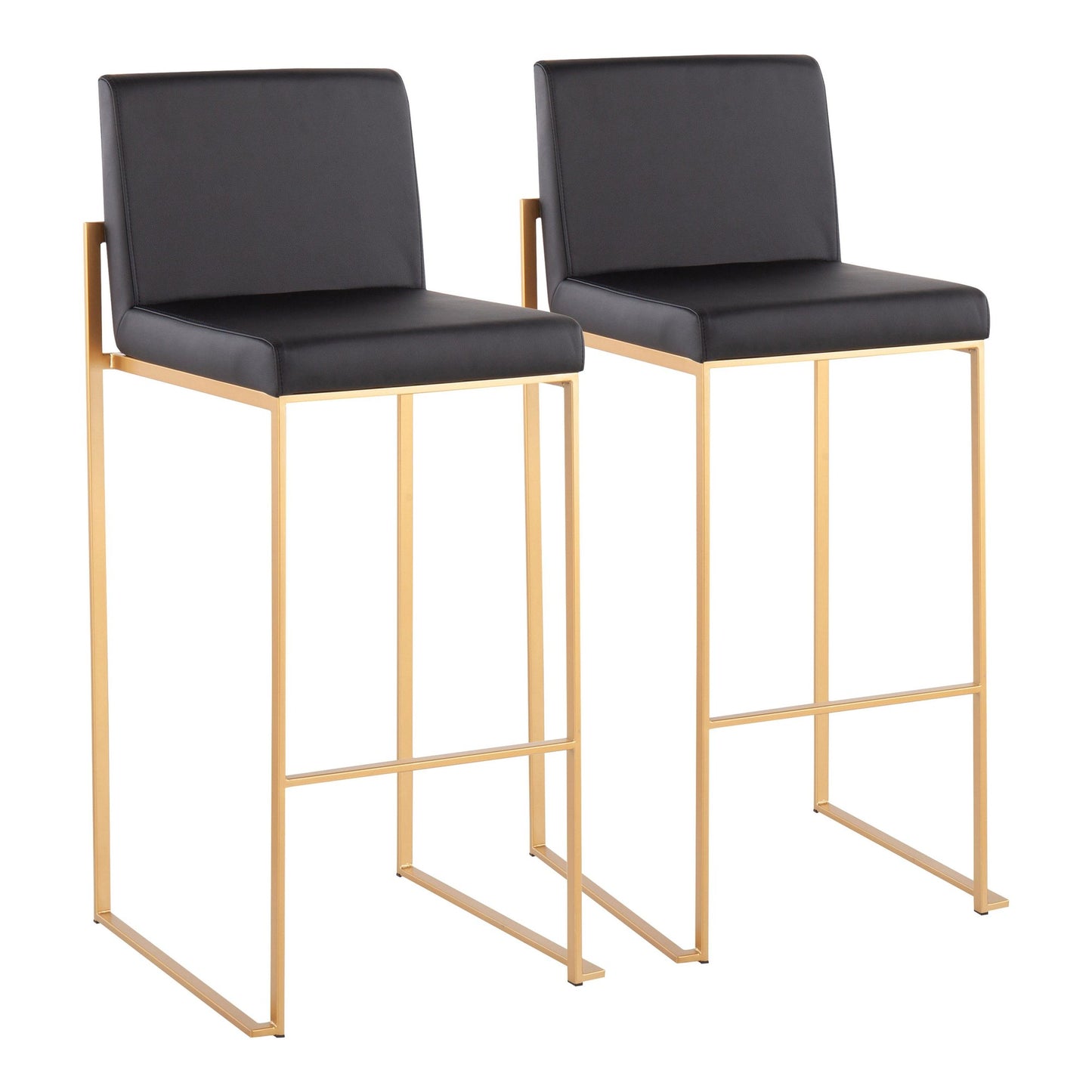 Fuji High Back Barstool - Set of 2 Gold Steel, Black PU By LumiSource | Bar Stools | Modishstore - 2