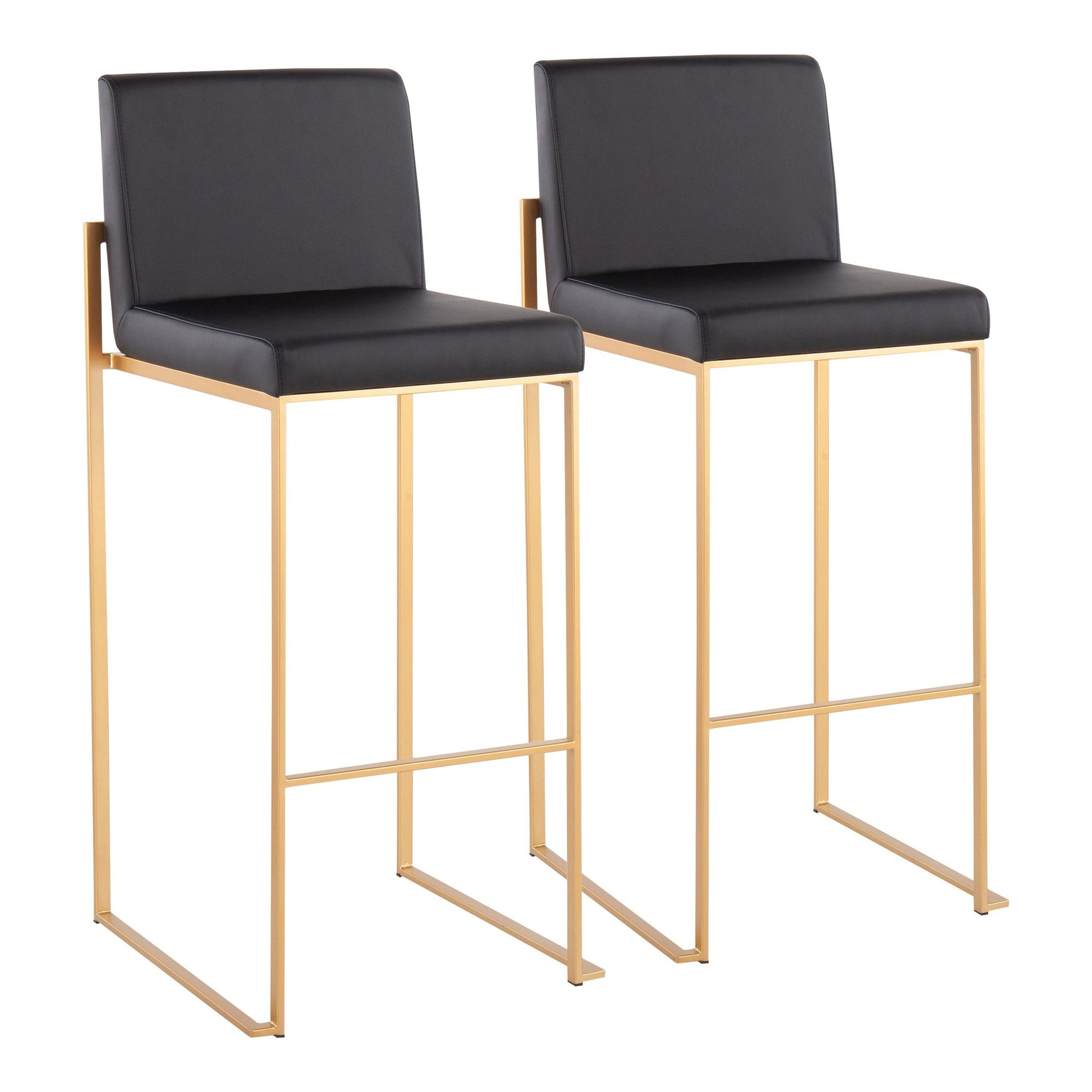 Fuji High Back Barstool - Set of 2 Gold Steel, Black PU By LumiSource | Bar Stools | Modishstore - 2
