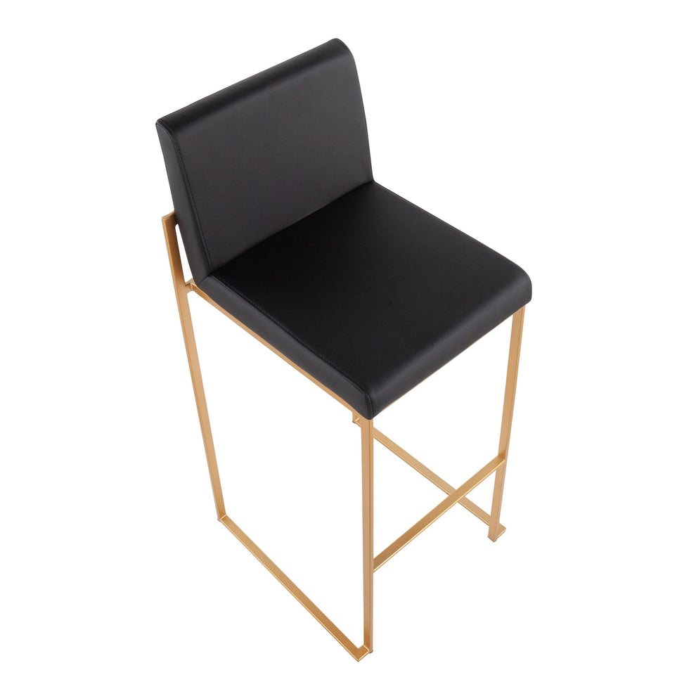 Fuji High Back Barstool - Set of 2 Gold Steel, Black PU By LumiSource | Bar Stools | Modishstore - 8