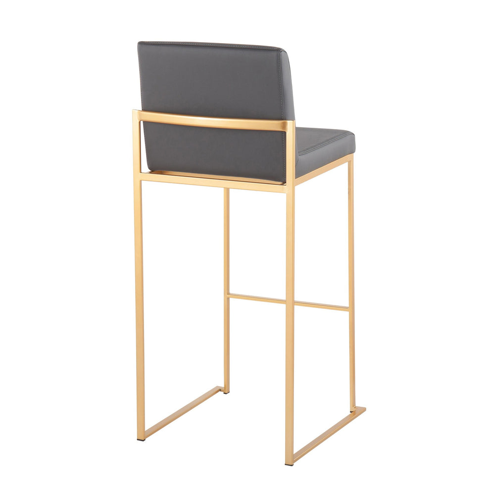 Fuji Contemporary High Back Barstool in Gold Steel and Grey Faux Leather By LumiSource - Set of 2 | Bar Stools | Modishstore - 8