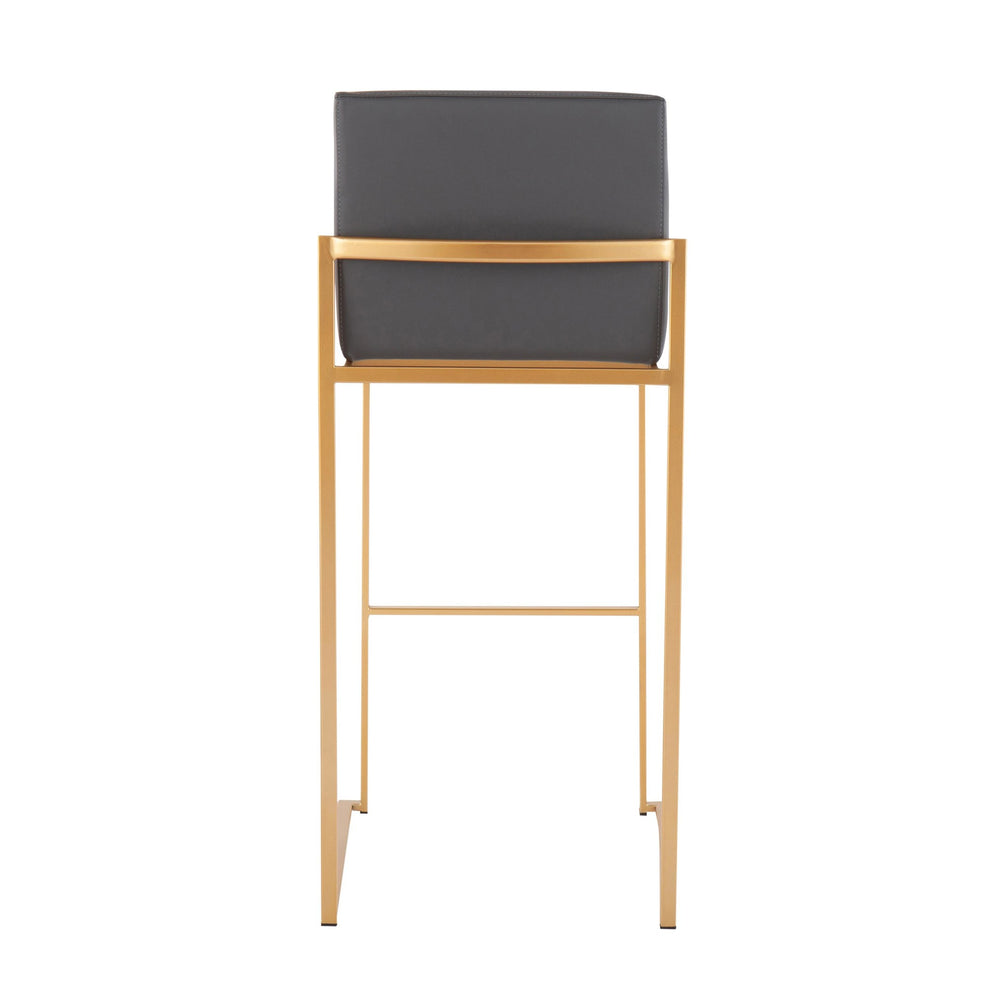 Fuji Contemporary High Back Barstool in Gold Steel and Grey Faux Leather By LumiSource - Set of 2 | Bar Stools | Modishstore - 9