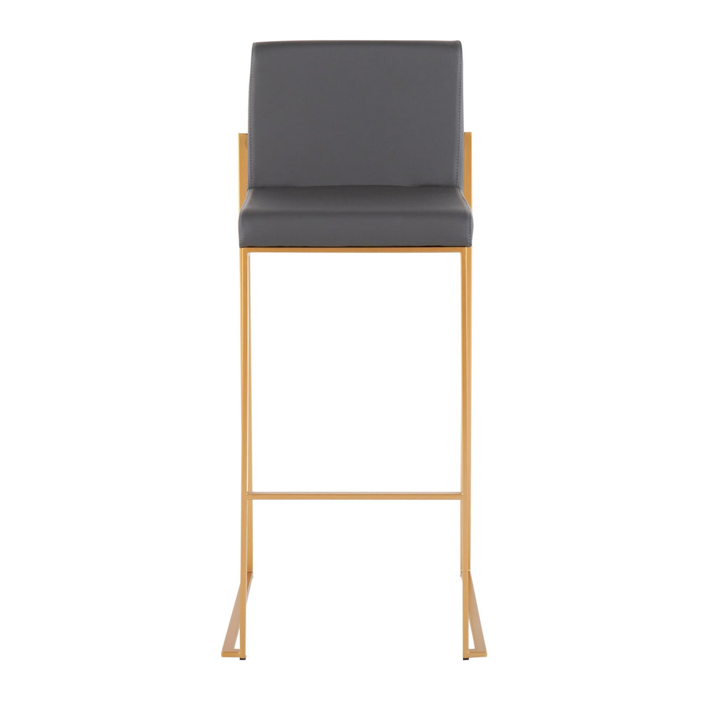 Fuji Contemporary High Back Barstool in Gold Steel and Grey Faux Leather By LumiSource - Set of 2 | Bar Stools | Modishstore - 3
