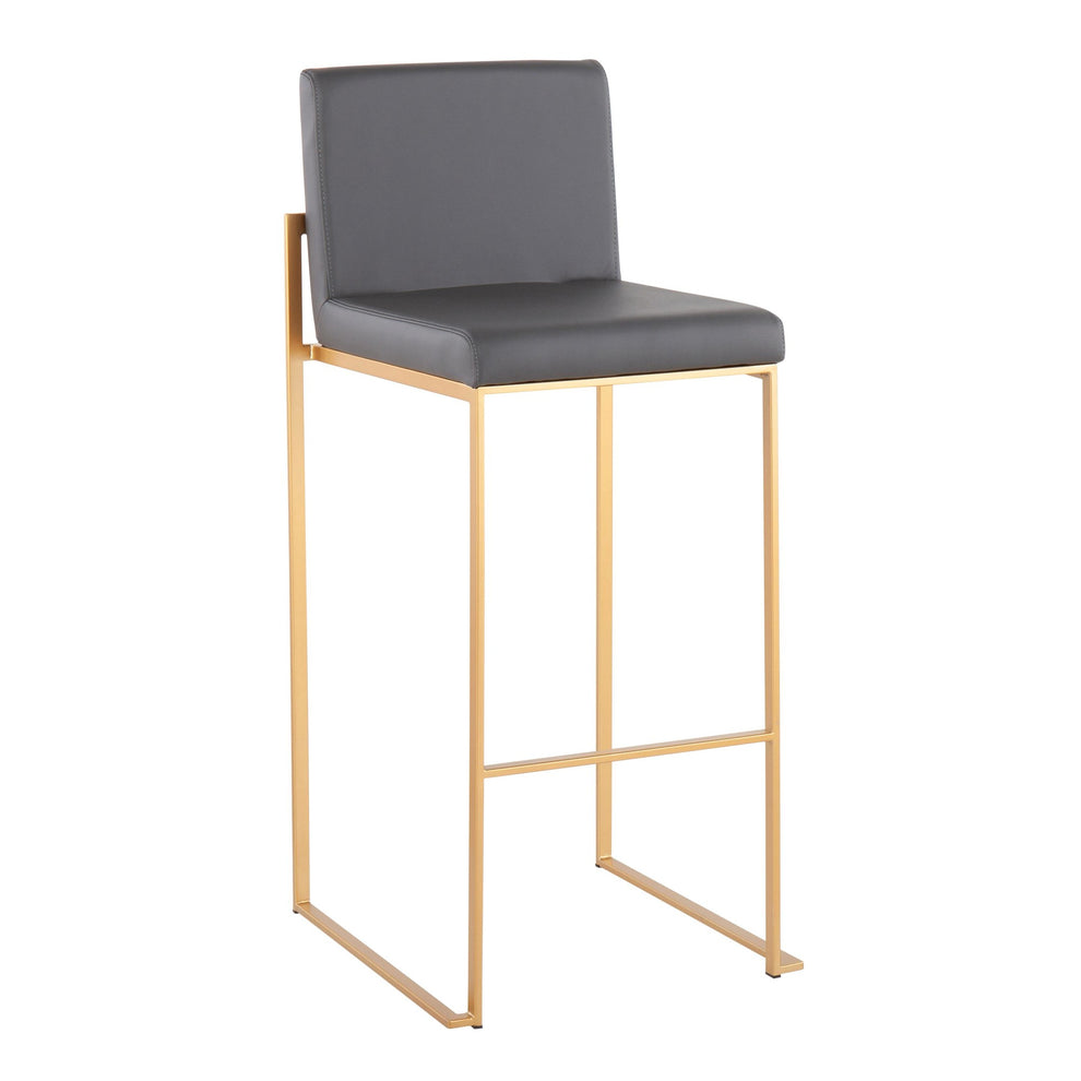 Fuji Contemporary High Back Barstool in Gold Steel and Grey Faux Leather By LumiSource - Set of 2 | Bar Stools | Modishstore - 6