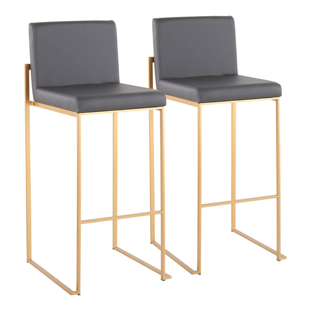 Fuji Contemporary High Back Barstool in Gold Steel and Grey Faux Leather By LumiSource - Set of 2 | Bar Stools | Modishstore - 2