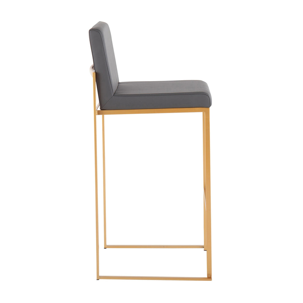 Fuji Contemporary High Back Barstool in Gold Steel and Grey Faux Leather By LumiSource - Set of 2 | Bar Stools | Modishstore - 7