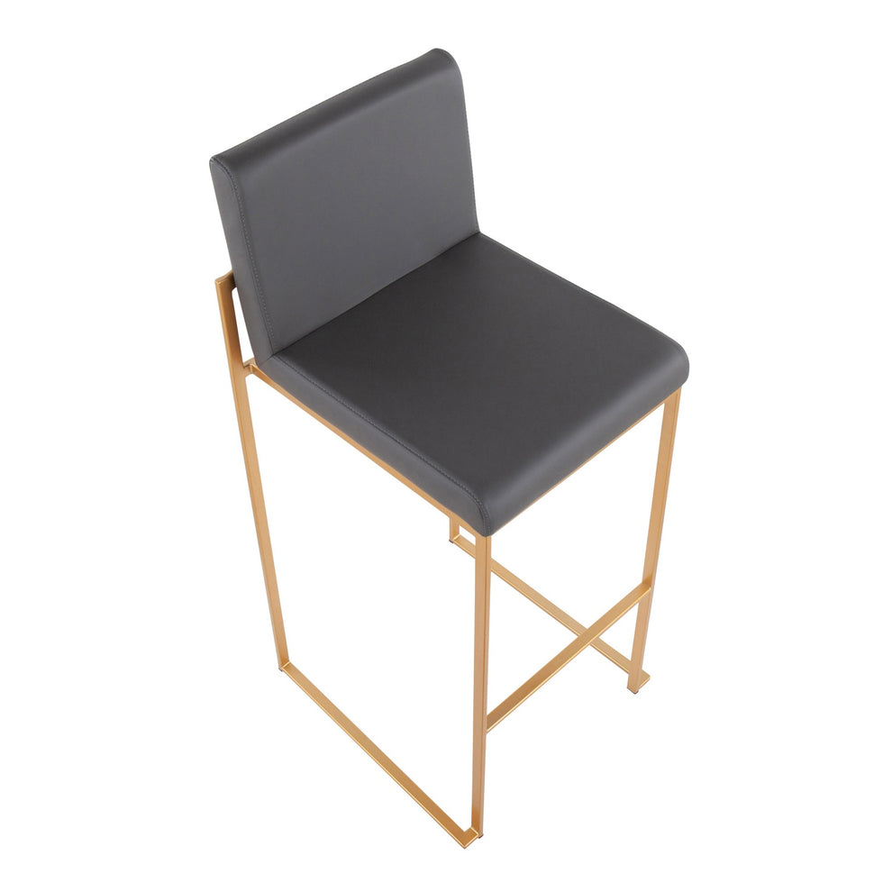 Fuji Contemporary High Back Barstool in Gold Steel and Grey Faux Leather By LumiSource - Set of 2 | Bar Stools | Modishstore - 4