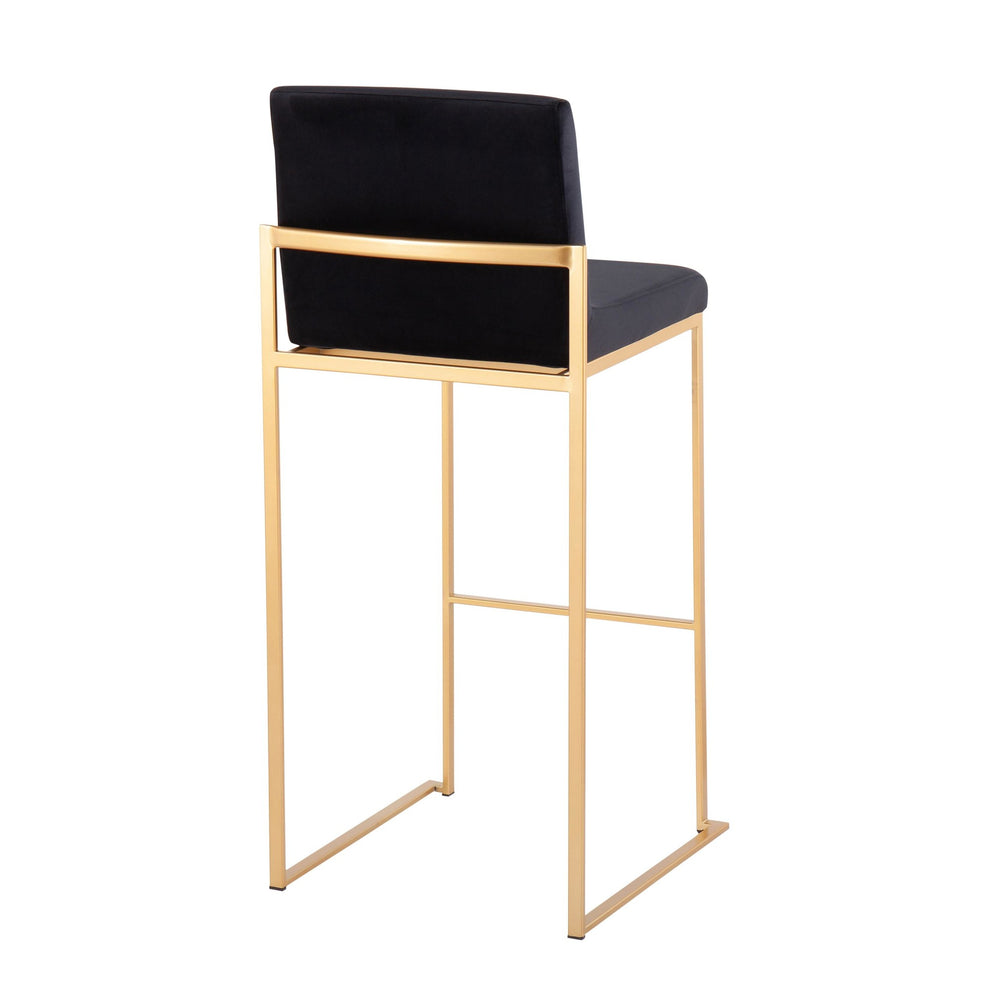 Fuji Contemporary High Back Barstool in Gold Steel and Black Velvet By LumiSource - Set of 2 | Bar Stools | Modishstore - 8