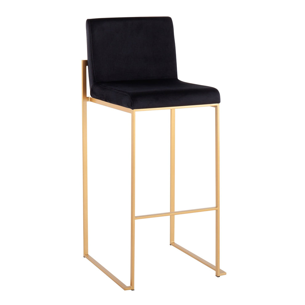 Fuji Contemporary High Back Barstool in Gold Steel and Black Velvet By LumiSource - Set of 2 | Bar Stools | Modishstore - 6