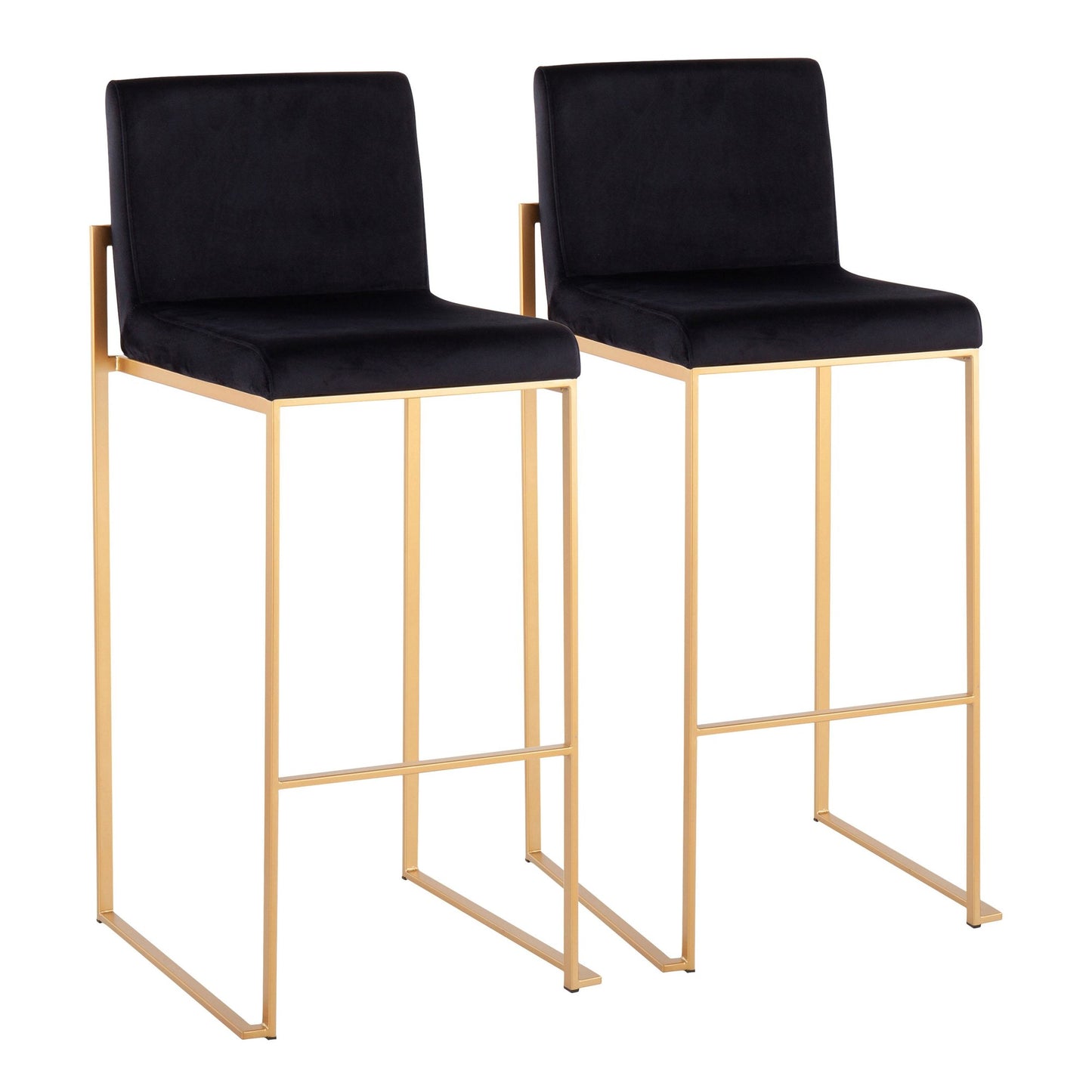 Fuji Contemporary High Back Barstool in Gold Steel and Black Velvet By LumiSource - Set of 2 | Bar Stools | Modishstore