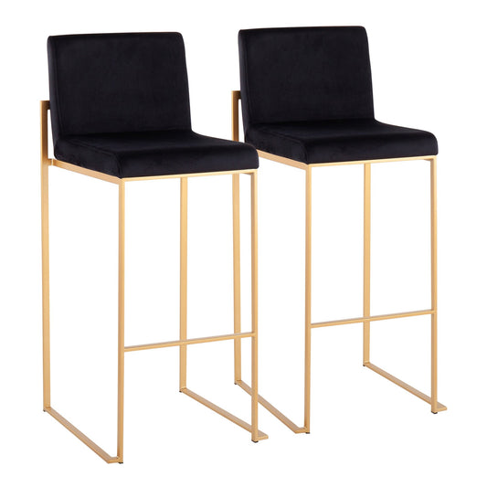 Fuji Contemporary High Back Barstool in Gold Steel and Black Velvet By LumiSource - Set of 2 | Bar Stools | Modishstore