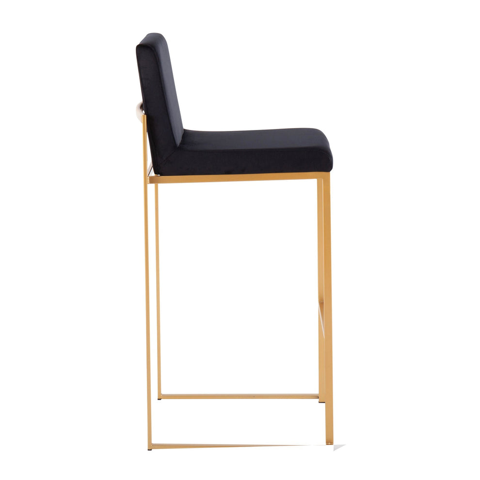 Fuji Contemporary High Back Barstool in Gold Steel and Black Velvet By LumiSource - Set of 2 | Bar Stools | Modishstore - 7