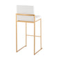 Fuji Contemporary High Back Barstool in Gold Steel and White Faux Leather By LumiSource - Set of 2 | Bar Stools | Modishstore - 7