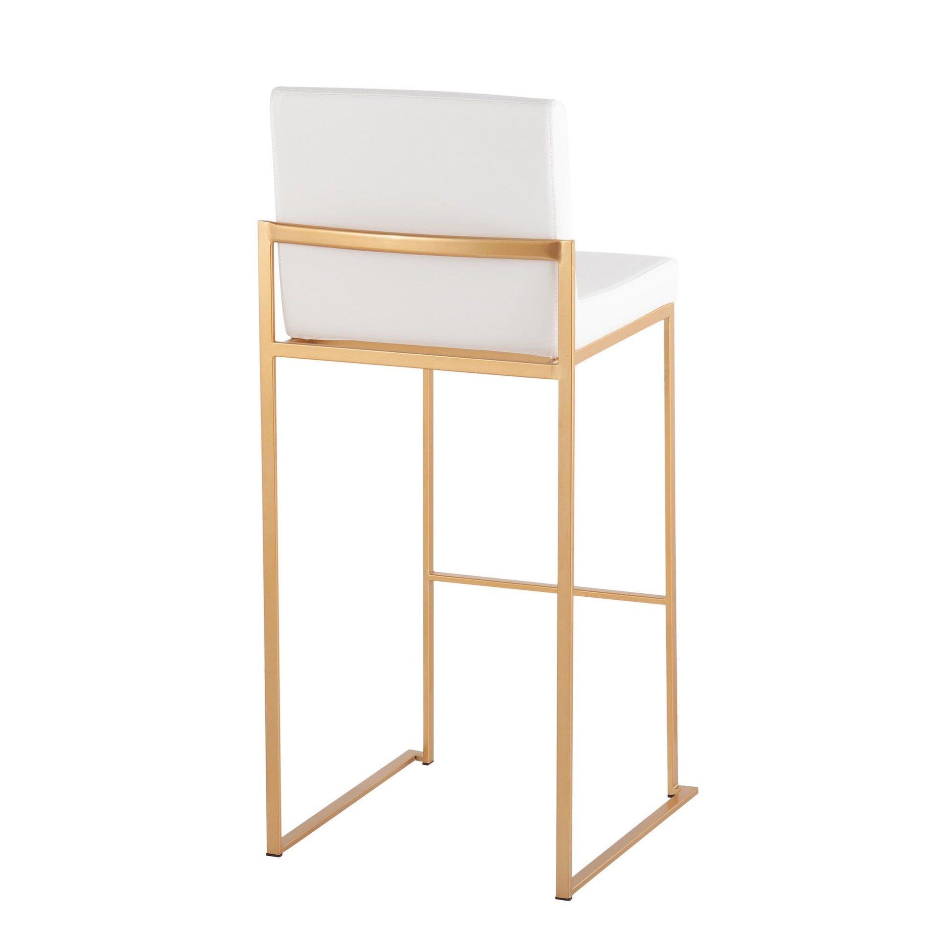 Fuji Contemporary High Back Barstool in Gold Steel and White Faux Leather By LumiSource - Set of 2 | Bar Stools | Modishstore - 7