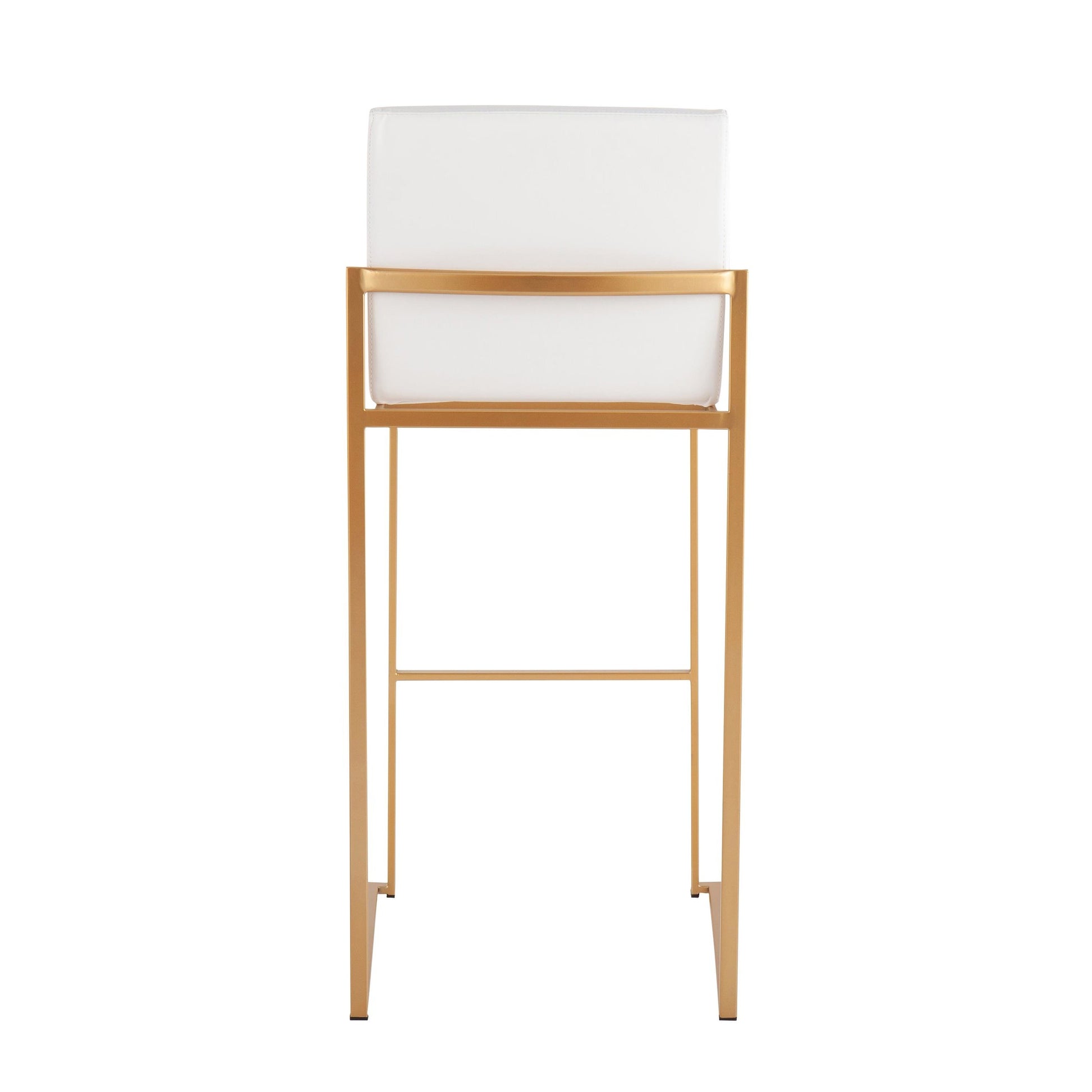 Fuji Contemporary High Back Barstool in Gold Steel and White Faux Leather By LumiSource - Set of 2 | Bar Stools | Modishstore - 8