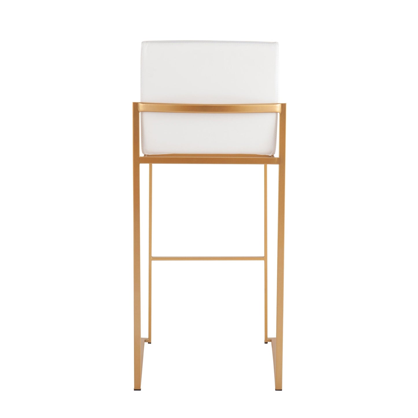 Fuji Contemporary High Back Barstool in Gold Steel and White Faux Leather By LumiSource - Set of 2 | Bar Stools | Modishstore - 8