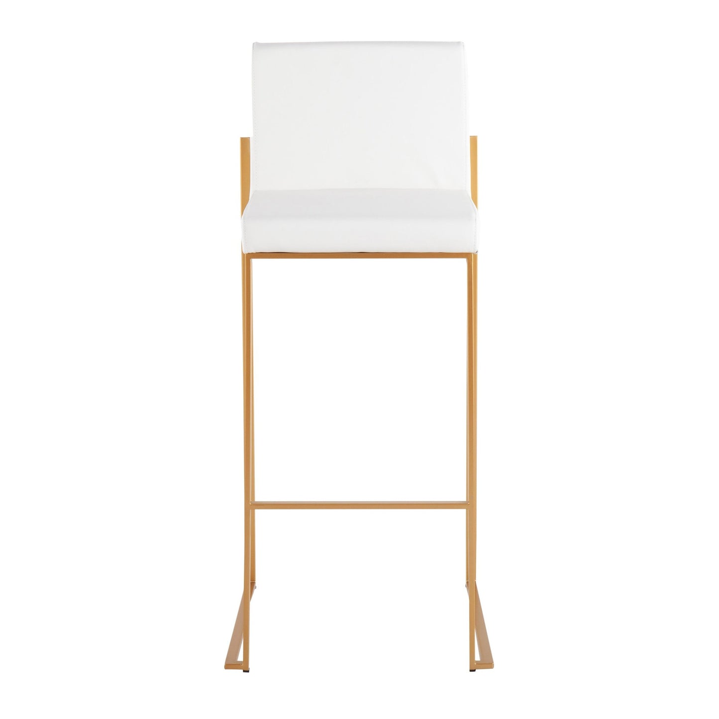 Fuji Contemporary High Back Barstool in Gold Steel and White Faux Leather By LumiSource - Set of 2 | Bar Stools | Modishstore - 2