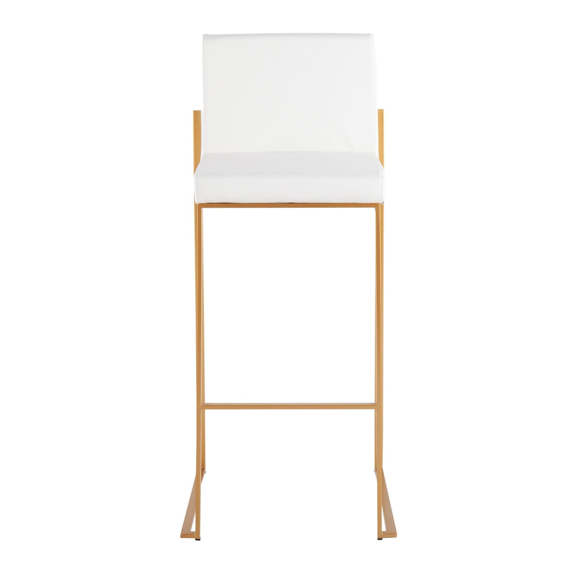 Fuji Contemporary High Back Barstool in Gold Steel and White Faux Leather By LumiSource - Set of 2 | Bar Stools | Modishstore - 2