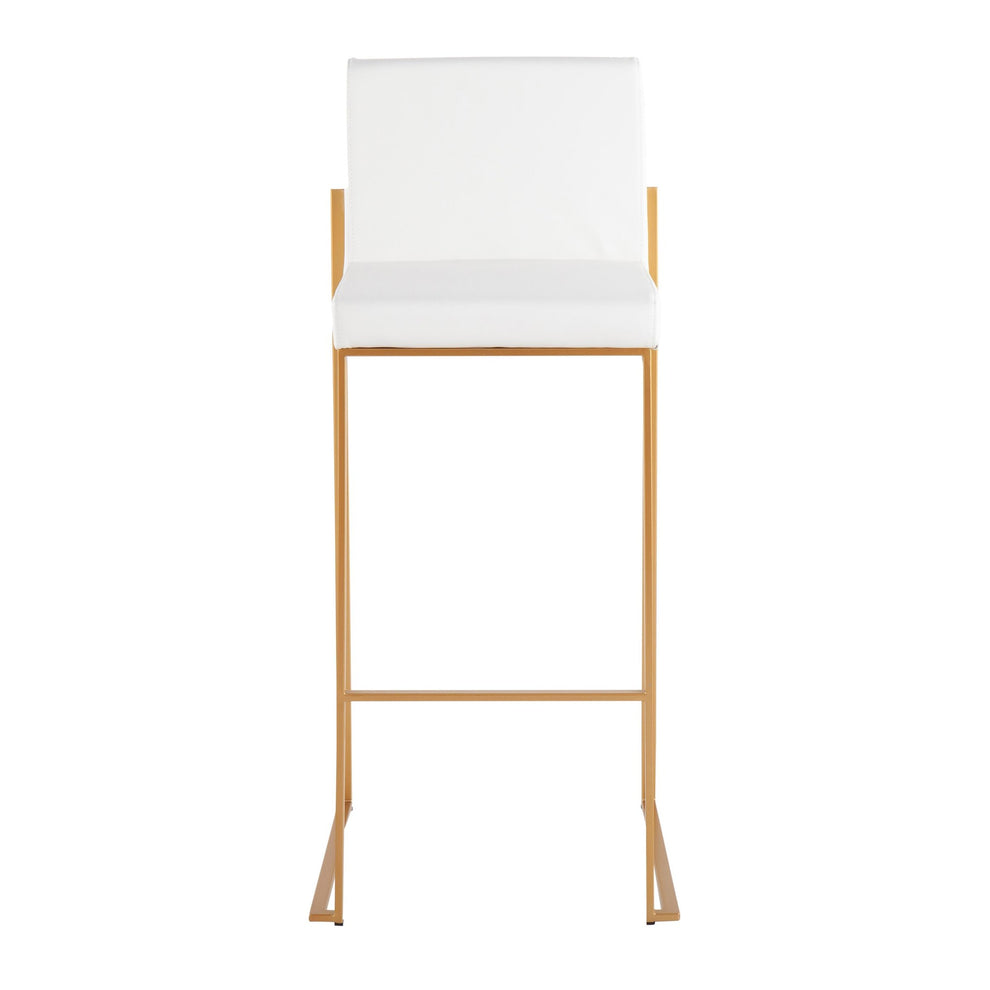 Fuji Contemporary High Back Barstool in Gold Steel and White Faux Leather By LumiSource - Set of 2 | Bar Stools | Modishstore - 2