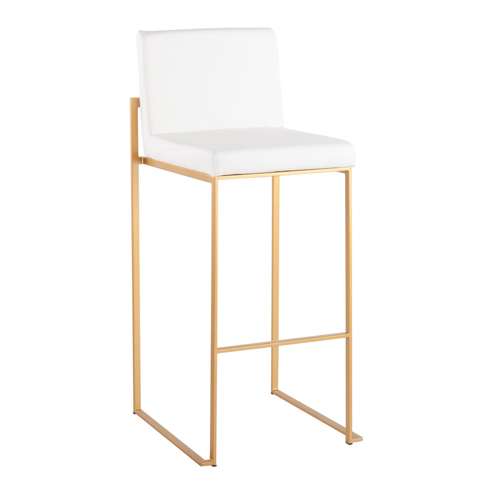 Fuji Contemporary High Back Barstool in Gold Steel and White Faux Leather By LumiSource - Set of 2 | Bar Stools | Modishstore - 5