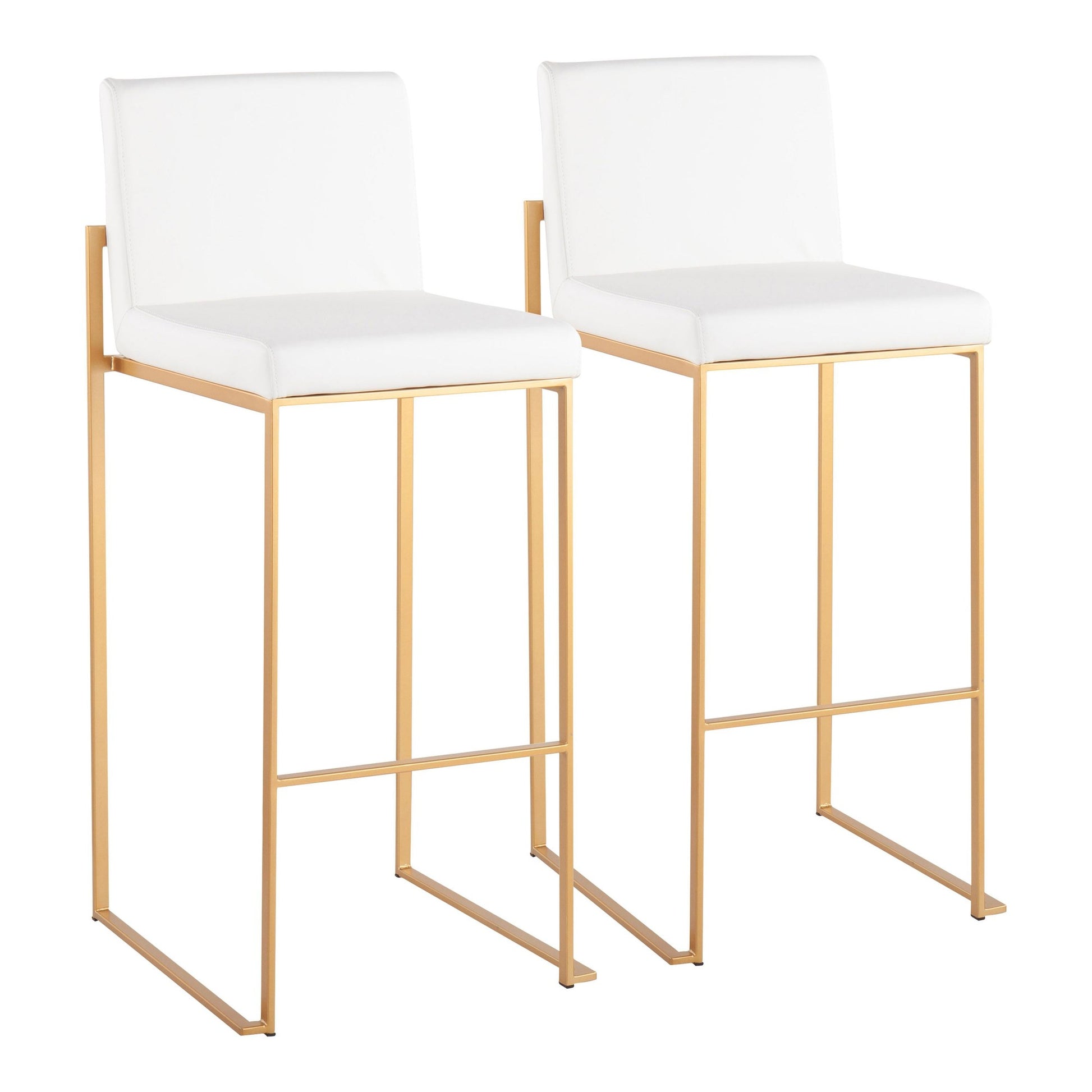 Fuji Contemporary High Back Barstool in Gold Steel and White Faux Leather By LumiSource - Set of 2 | Bar Stools | Modishstore