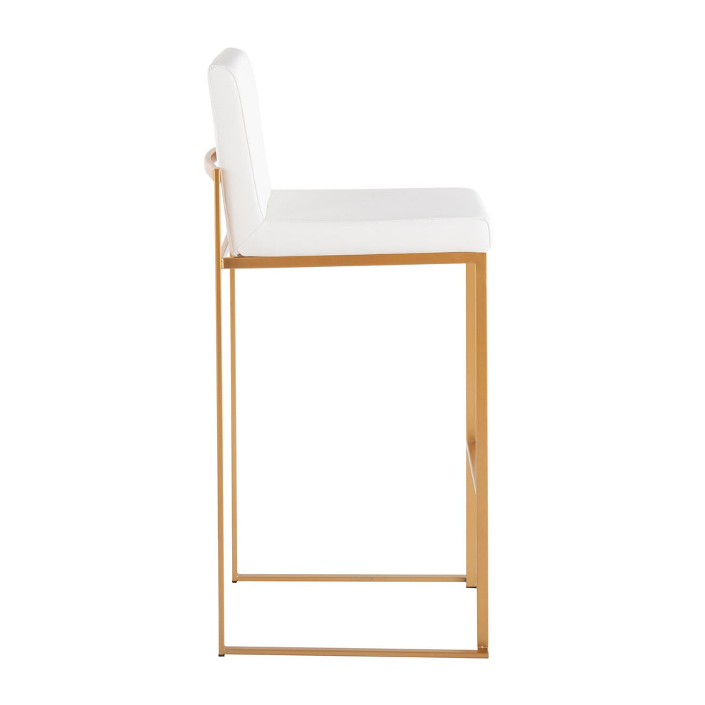 Fuji Contemporary High Back Barstool in Gold Steel and White Faux Leather By LumiSource - Set of 2 | Bar Stools | Modishstore - 6