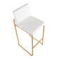 Fuji Contemporary High Back Barstool in Gold Steel and White Faux Leather By LumiSource - Set of 2 | Bar Stools | Modishstore - 3