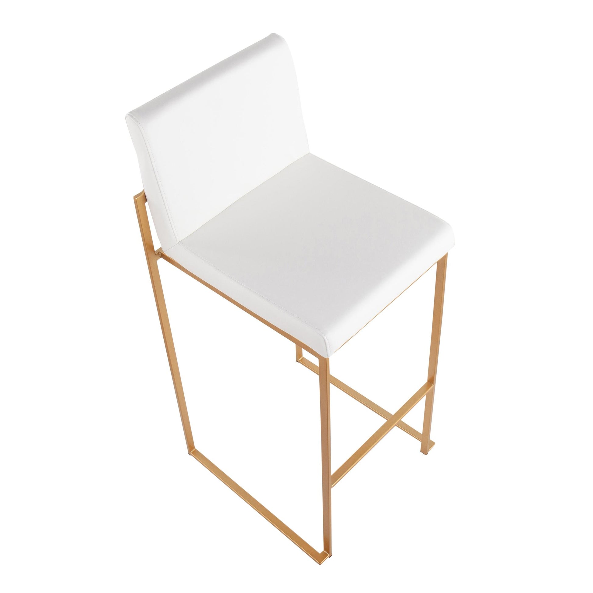 Fuji Contemporary High Back Barstool in Gold Steel and White Faux Leather By LumiSource - Set of 2 | Bar Stools | Modishstore - 3