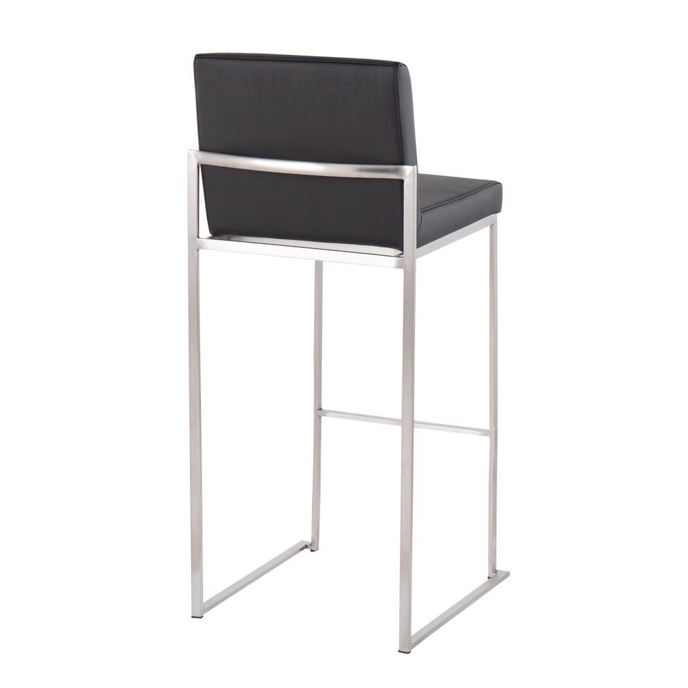 Fuji High Back Barstool - Set of 2 Gold Steel, Black PU By LumiSource | Bar Stools | Modishstore - 20