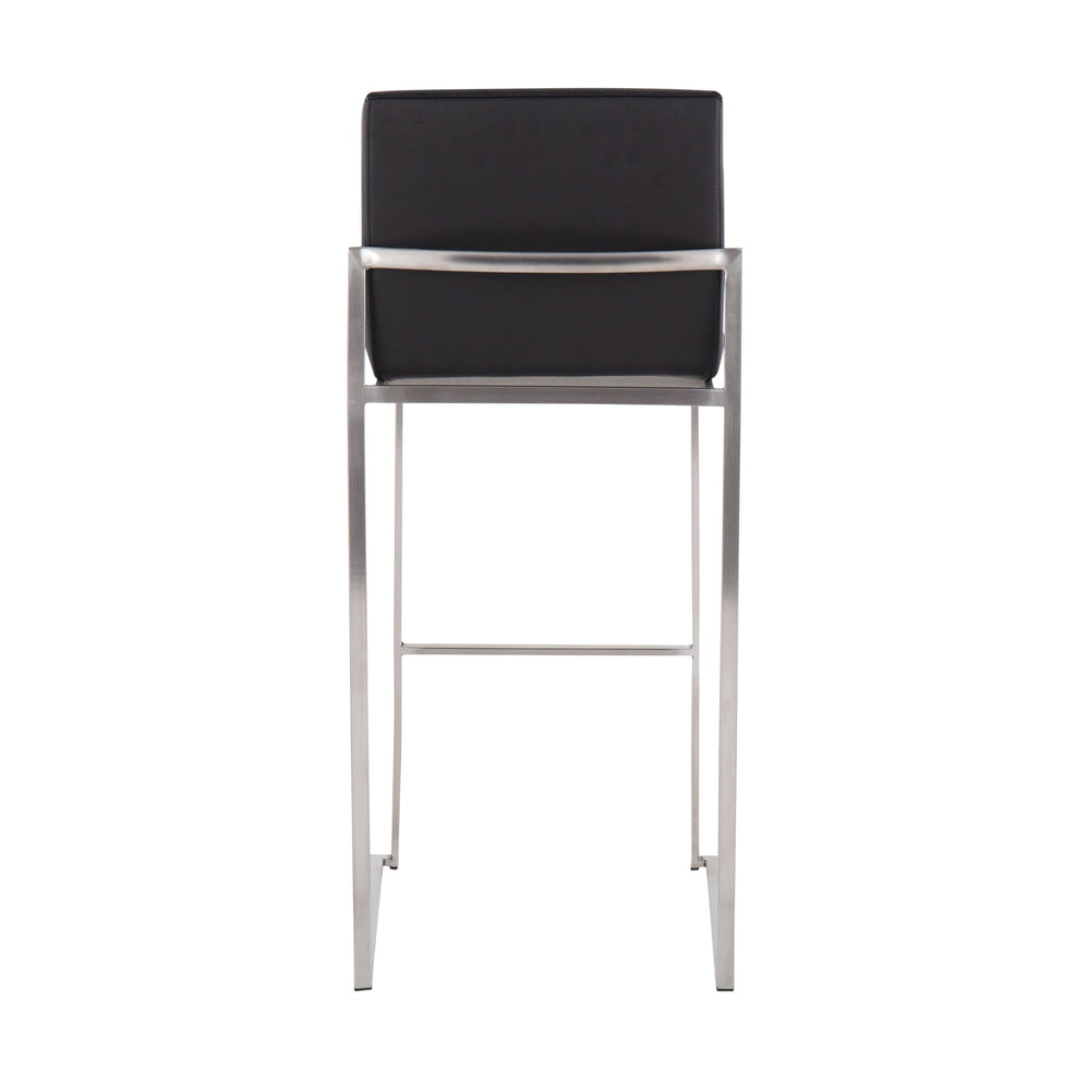 Fuji High Back Barstool - Set of 2 Gold Steel, Black PU By LumiSource | Bar Stools | Modishstore - 21