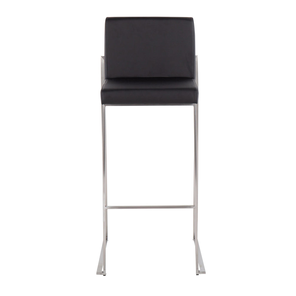 Fuji High Back Barstool - Set of 2 Gold Steel, Black PU By LumiSource | Bar Stools | Modishstore - 22