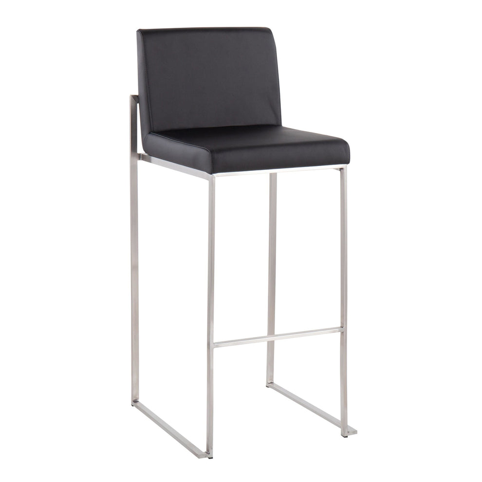 Fuji High Back Barstool - Set of 2 Gold Steel, Black PU By LumiSource | Bar Stools | Modishstore - 18