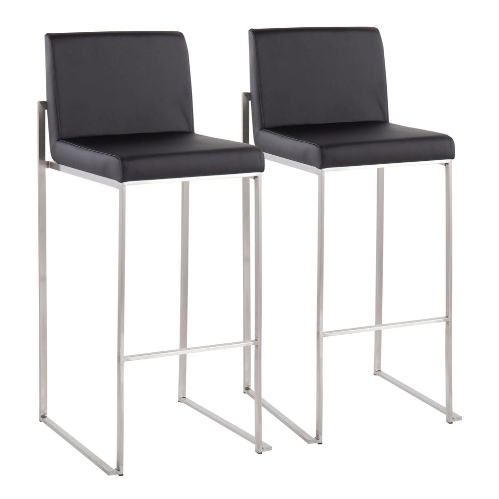 Fuji High Back Barstool - Set of 2 Gold Steel, Black PU By LumiSource | Bar Stools | Modishstore - 17