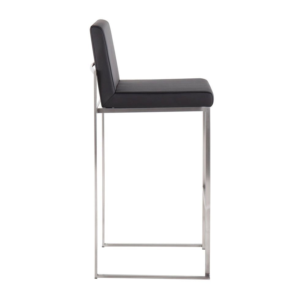 Fuji High Back Barstool - Set of 2 Gold Steel, Black PU By LumiSource | Bar Stools | Modishstore - 19