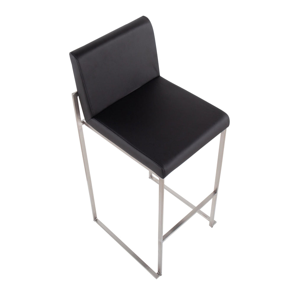 Fuji High Back Barstool - Set of 2 Gold Steel, Black PU By LumiSource | Bar Stools | Modishstore - 24