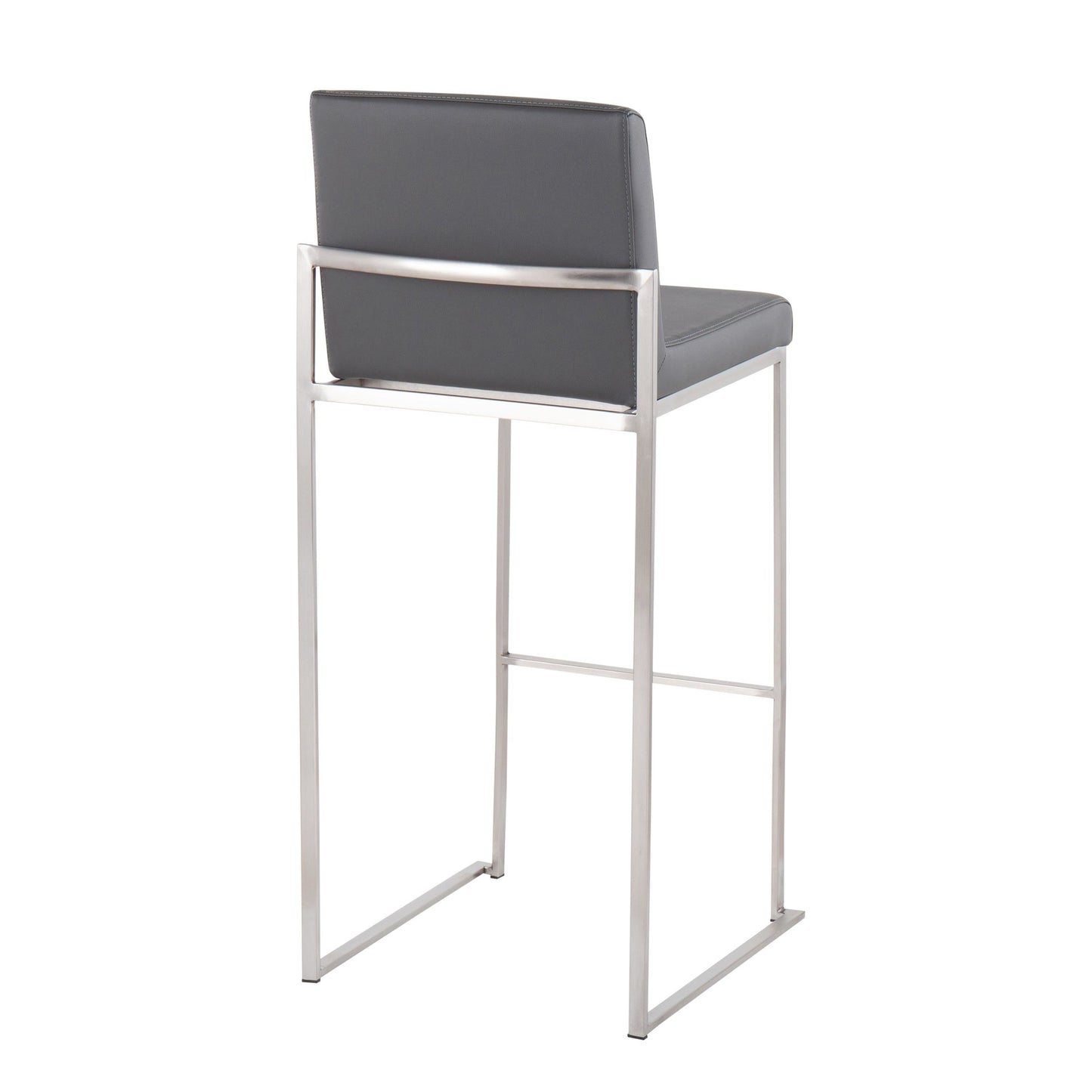 Fuji Contemporary High Back Barstool in Stainless Steel and Grey Faux Leather By LumiSource - Set of 2 | Bar Stools | Modishstore - 8