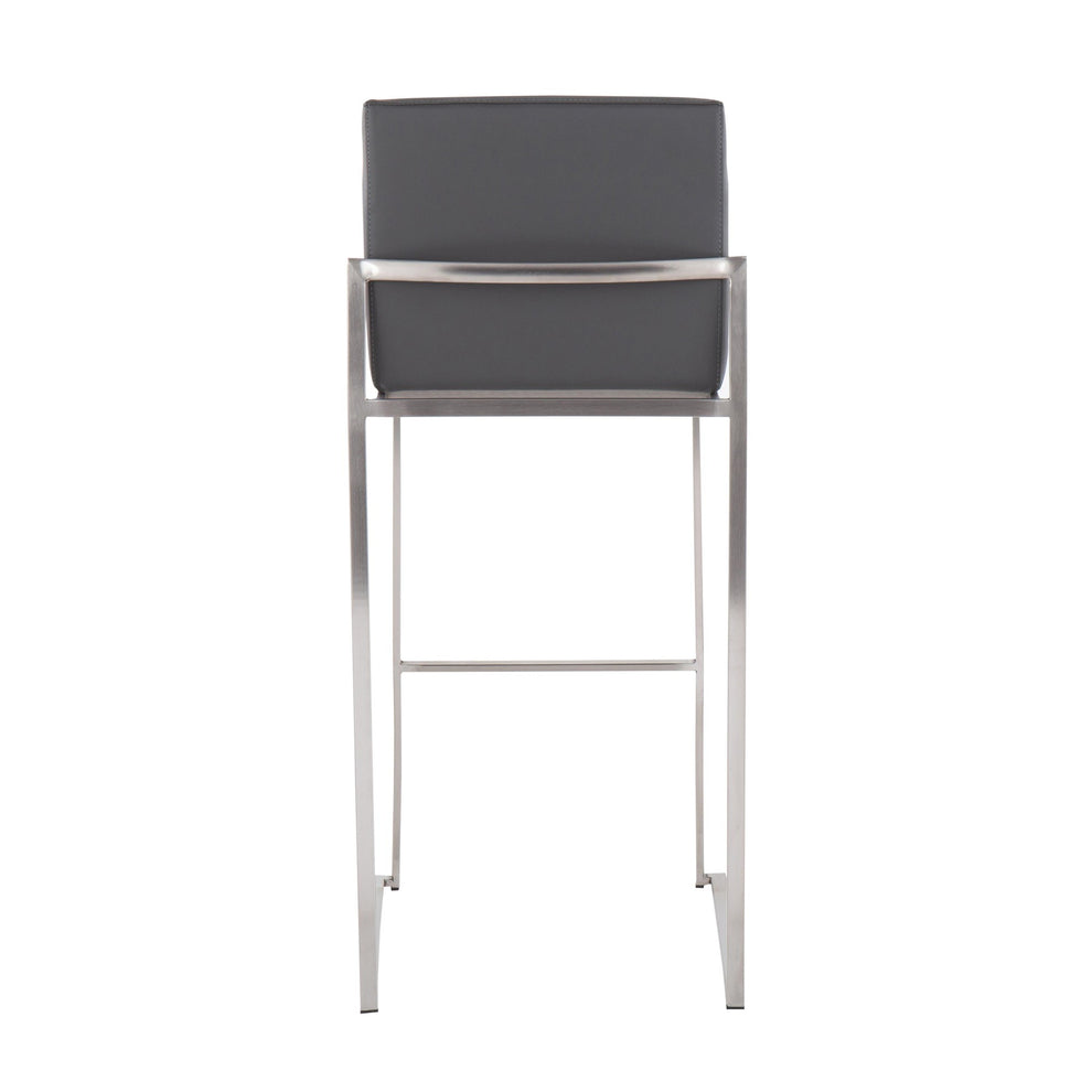 Fuji Contemporary High Back Barstool in Stainless Steel and Grey Faux Leather By LumiSource - Set of 2 | Bar Stools | Modishstore - 9