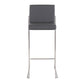Fuji Contemporary High Back Barstool in Stainless Steel and Grey Faux Leather By LumiSource - Set of 2 | Bar Stools | Modishstore - 3