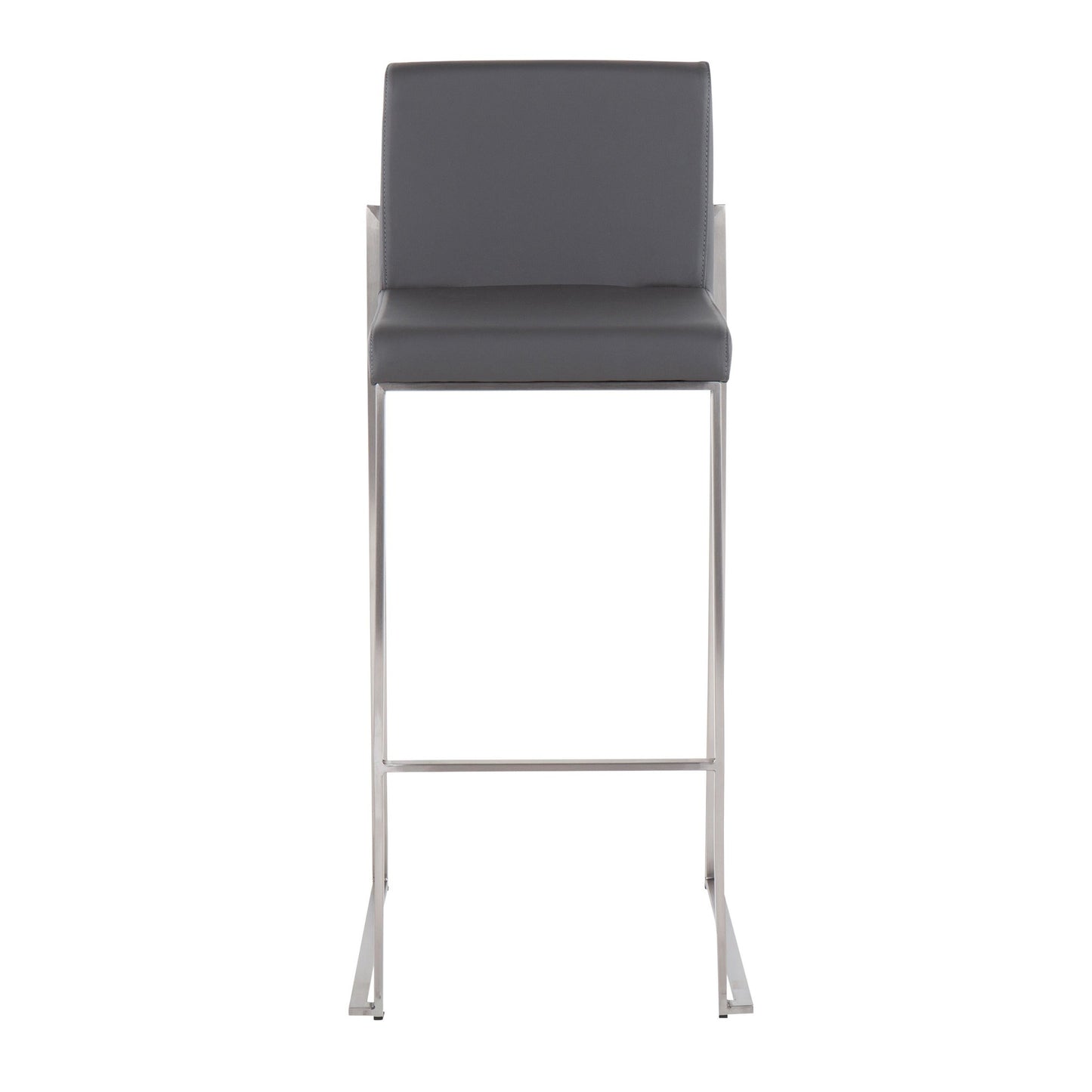 Fuji Contemporary High Back Barstool in Stainless Steel and Grey Faux Leather By LumiSource - Set of 2 | Bar Stools | Modishstore - 3