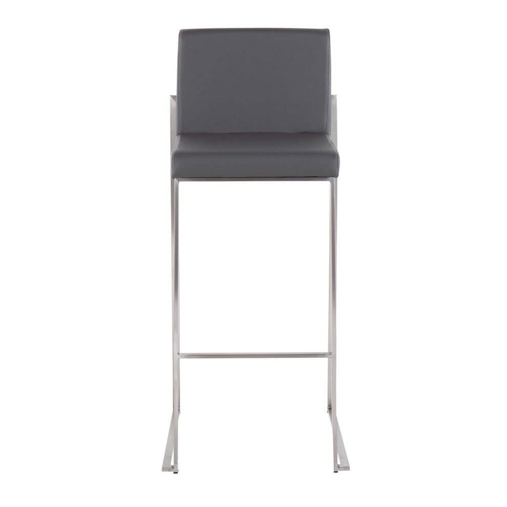 Fuji Contemporary High Back Barstool in Stainless Steel and Grey Faux Leather By LumiSource - Set of 2 | Bar Stools | Modishstore - 3