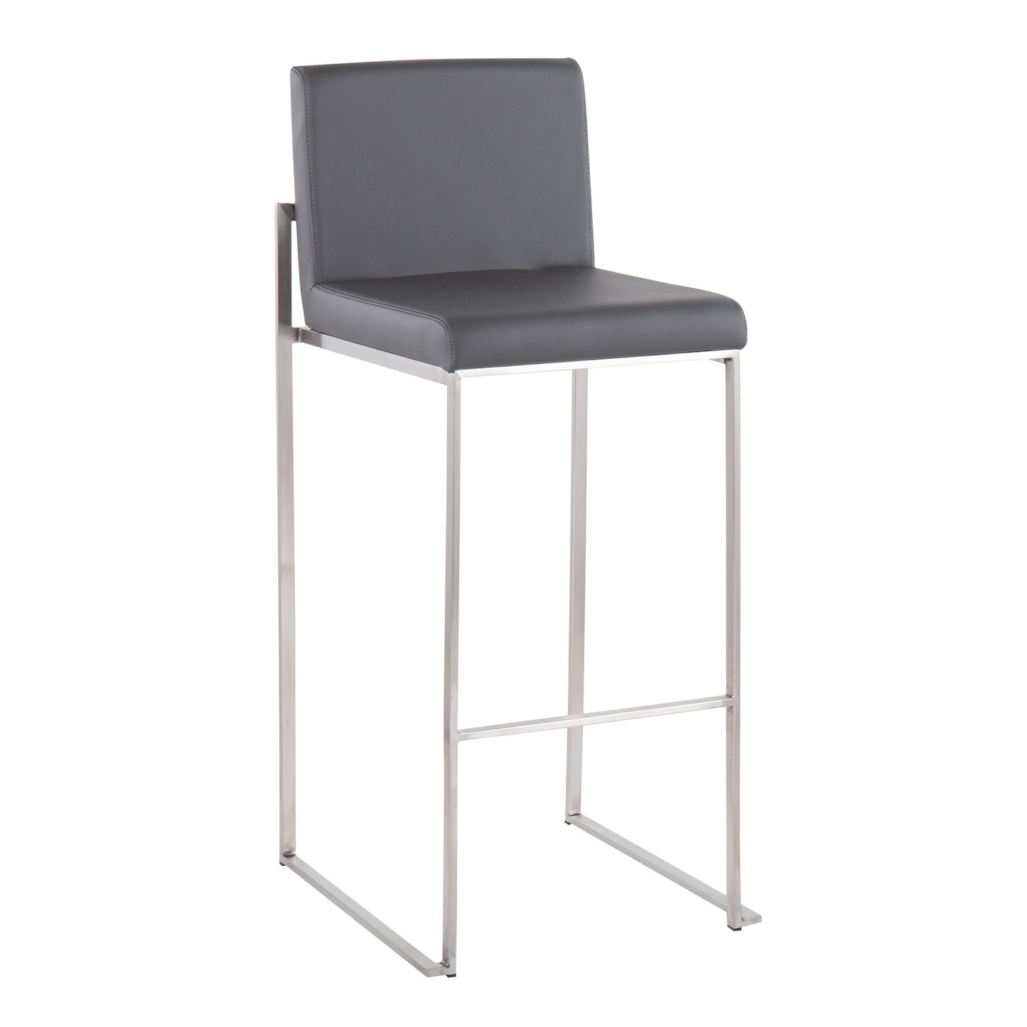 Fuji Contemporary High Back Barstool in Stainless Steel and Grey Faux Leather By LumiSource - Set of 2 | Bar Stools | Modishstore - 6