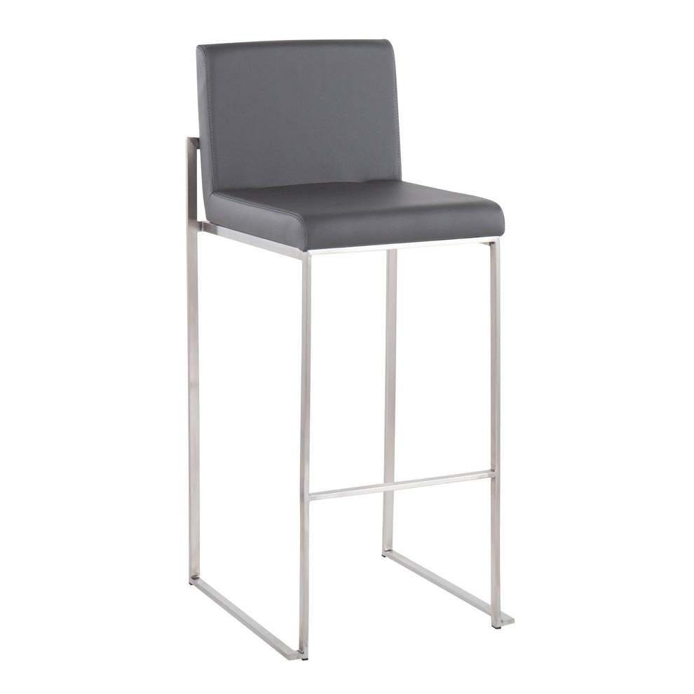 Fuji Contemporary High Back Barstool in Stainless Steel and Grey Faux Leather By LumiSource - Set of 2 | Bar Stools | Modishstore - 6