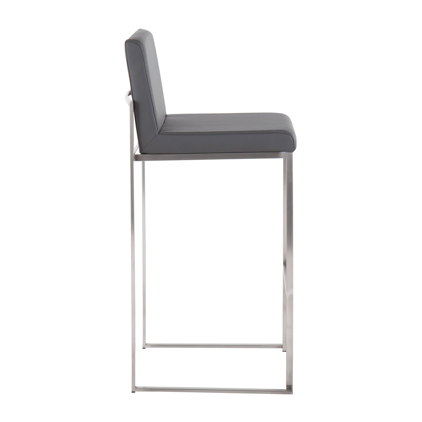 Fuji Contemporary High Back Barstool in Stainless Steel and Grey Faux Leather By LumiSource - Set of 2 | Bar Stools | Modishstore - 7