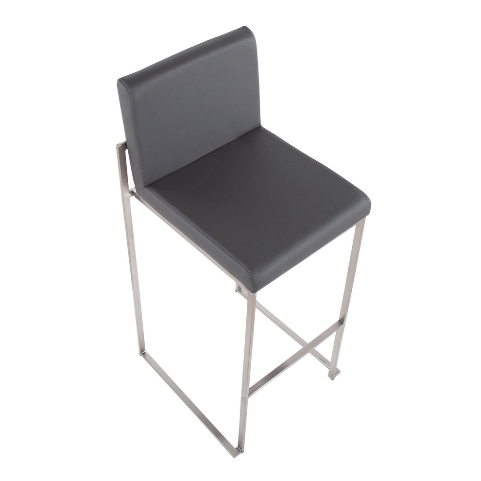 Fuji Contemporary High Back Barstool in Stainless Steel and Grey Faux Leather By LumiSource - Set of 2 | Bar Stools | Modishstore - 4