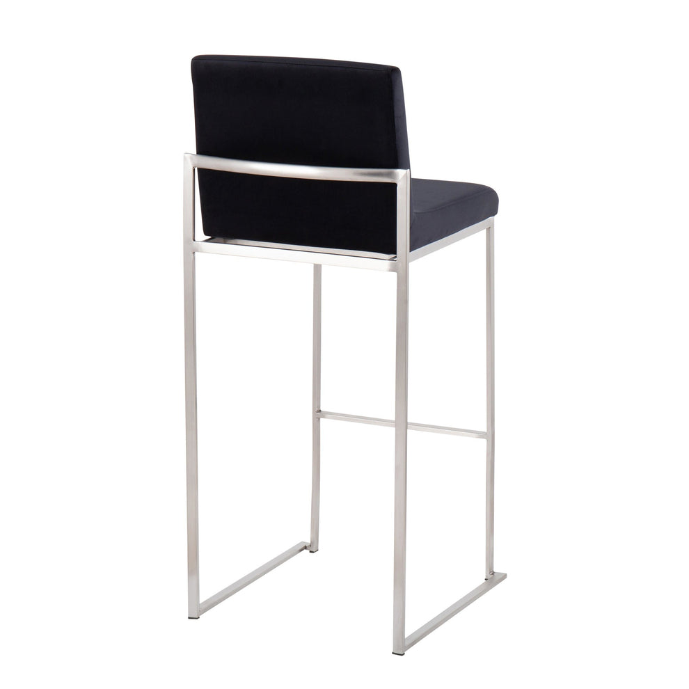 Fuji Contemporary High Back Barstool in Stainless Steel and Black Velvet By LumiSource - Set of 2 | Bar Stools | Modishstore - 8