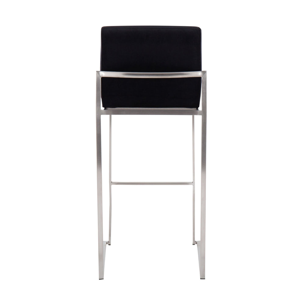 Fuji Contemporary High Back Barstool in Stainless Steel and Black Velvet By LumiSource - Set of 2 | Bar Stools | Modishstore - 9