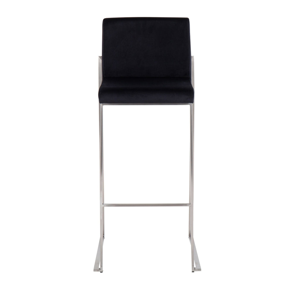 Fuji Contemporary High Back Barstool in Stainless Steel and Black Velvet By LumiSource - Set of 2 | Bar Stools | Modishstore - 3