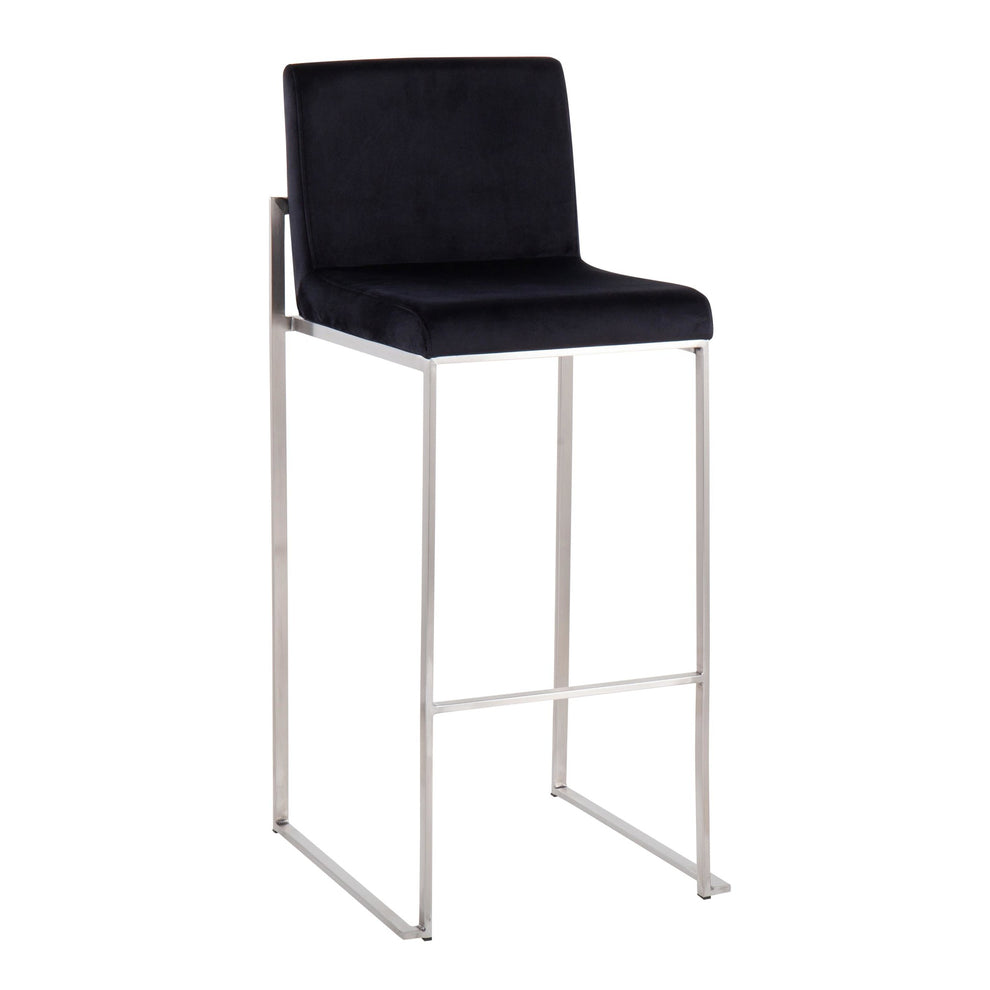 Fuji Contemporary High Back Barstool in Stainless Steel and Black Velvet By LumiSource - Set of 2 | Bar Stools | Modishstore - 6