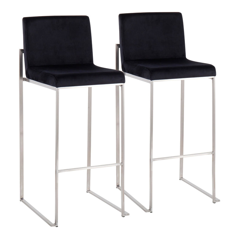 Fuji Contemporary High Back Barstool in Stainless Steel and Black Velvet By LumiSource - Set of 2 | Bar Stools | Modishstore - 2