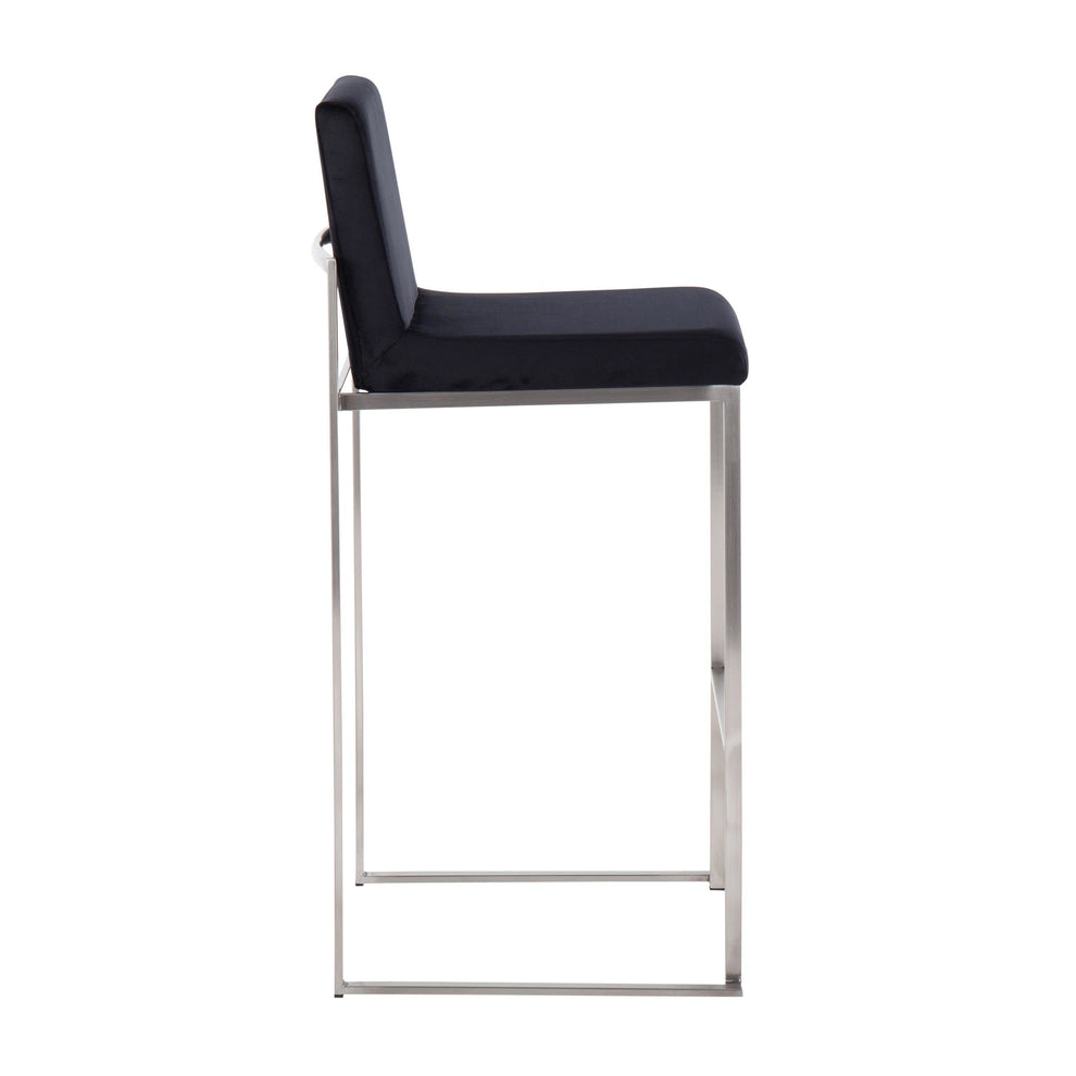 Fuji Contemporary High Back Barstool in Stainless Steel and Black Velvet By LumiSource - Set of 2 | Bar Stools | Modishstore - 7
